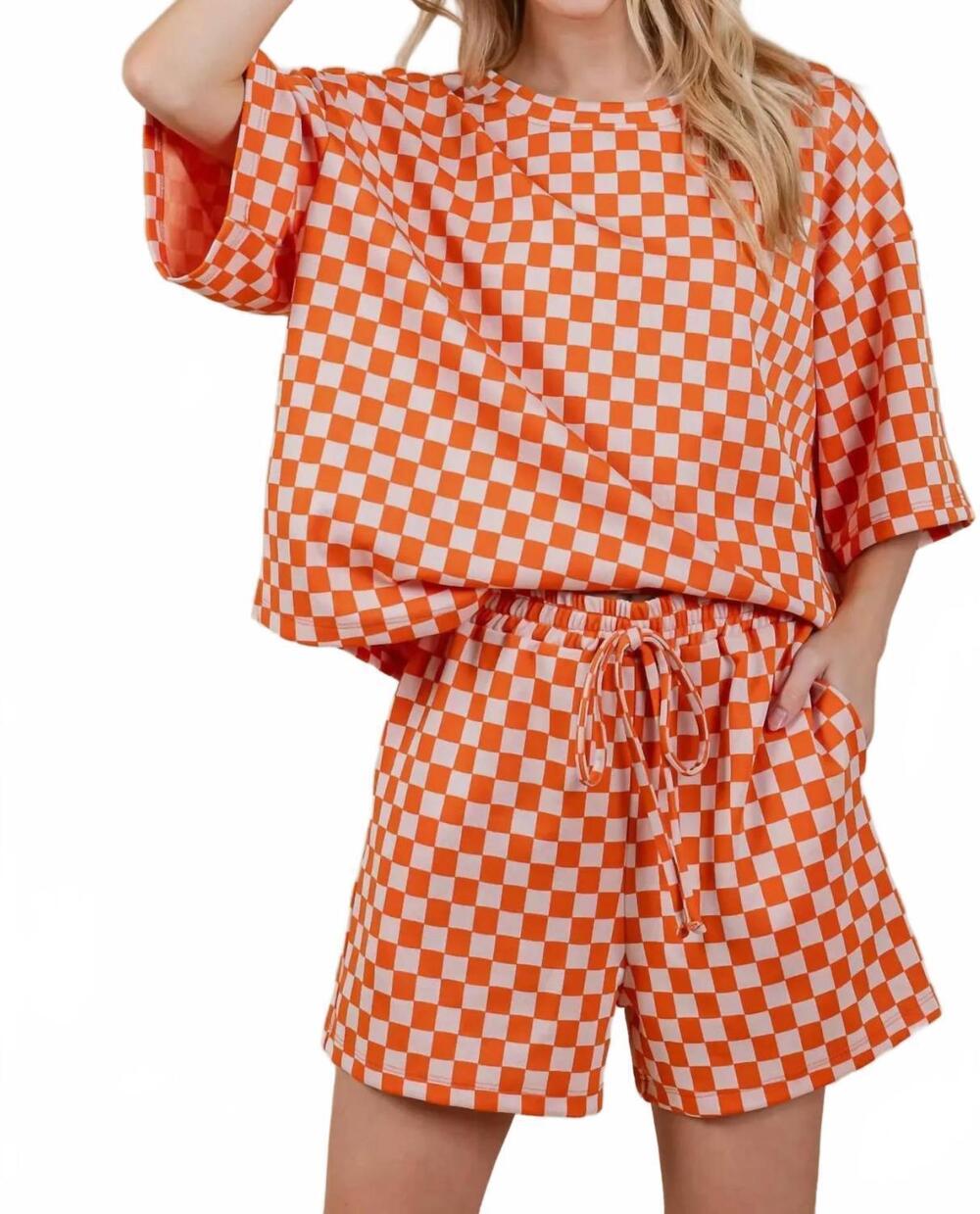 NEW JADE BY JANE checkered short set in orange